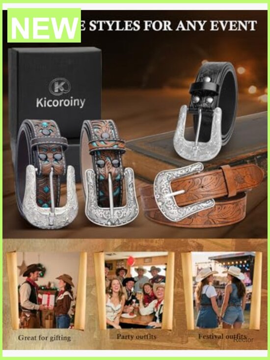 Vintage Cowgirl Western Belt, Carved Faux Leather, Silver Buckle, Adjustable main image 7
